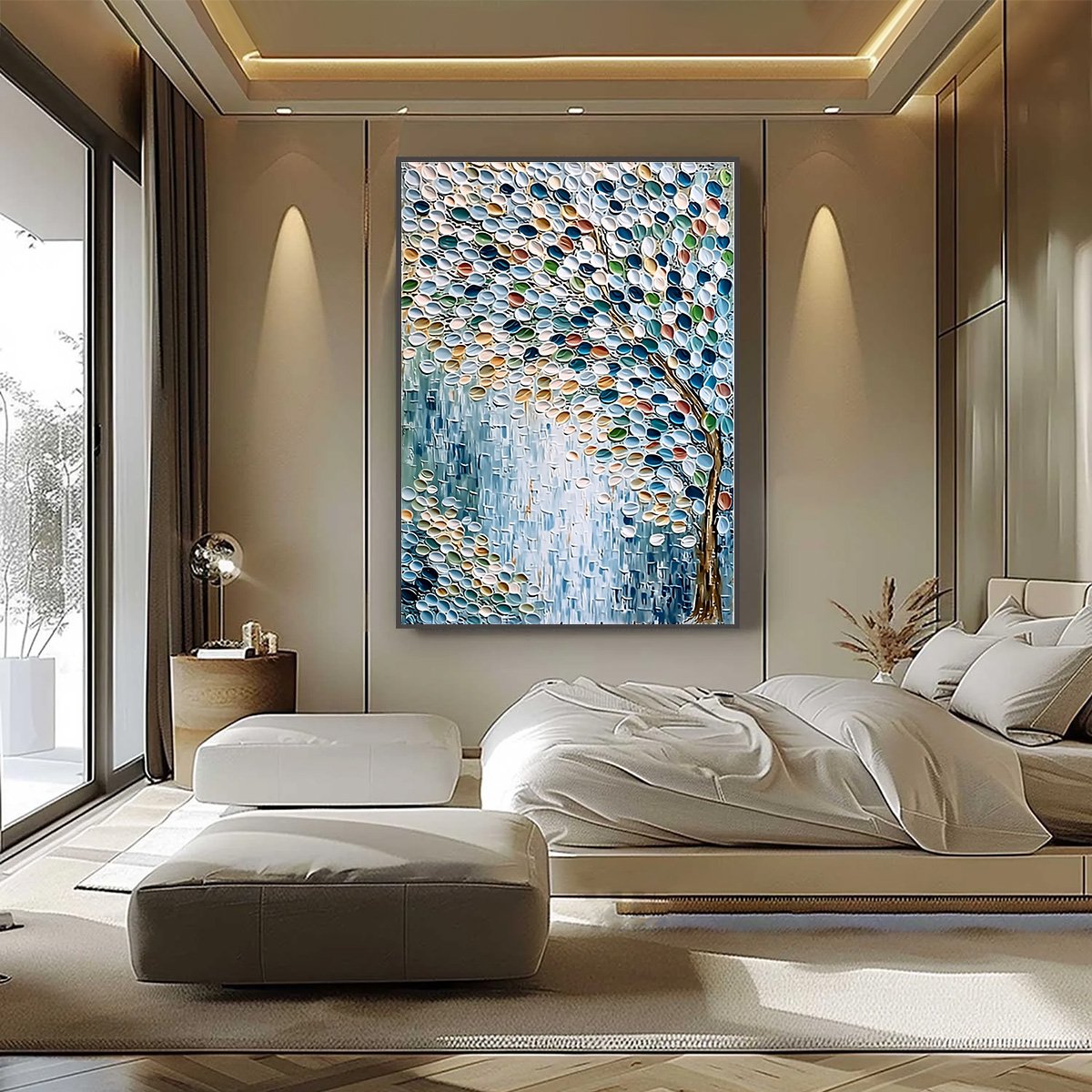 MOSAIC RAIN: Heavily Textured Impasto Tree of Life Painting