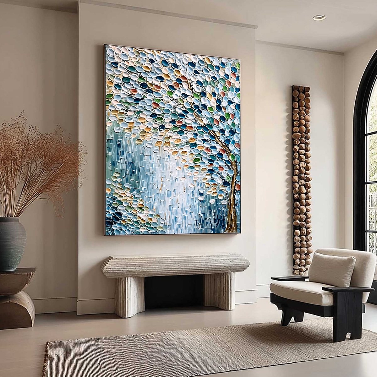 MOSAIC RAIN: Heavily Textured Impasto Tree of Life Painting