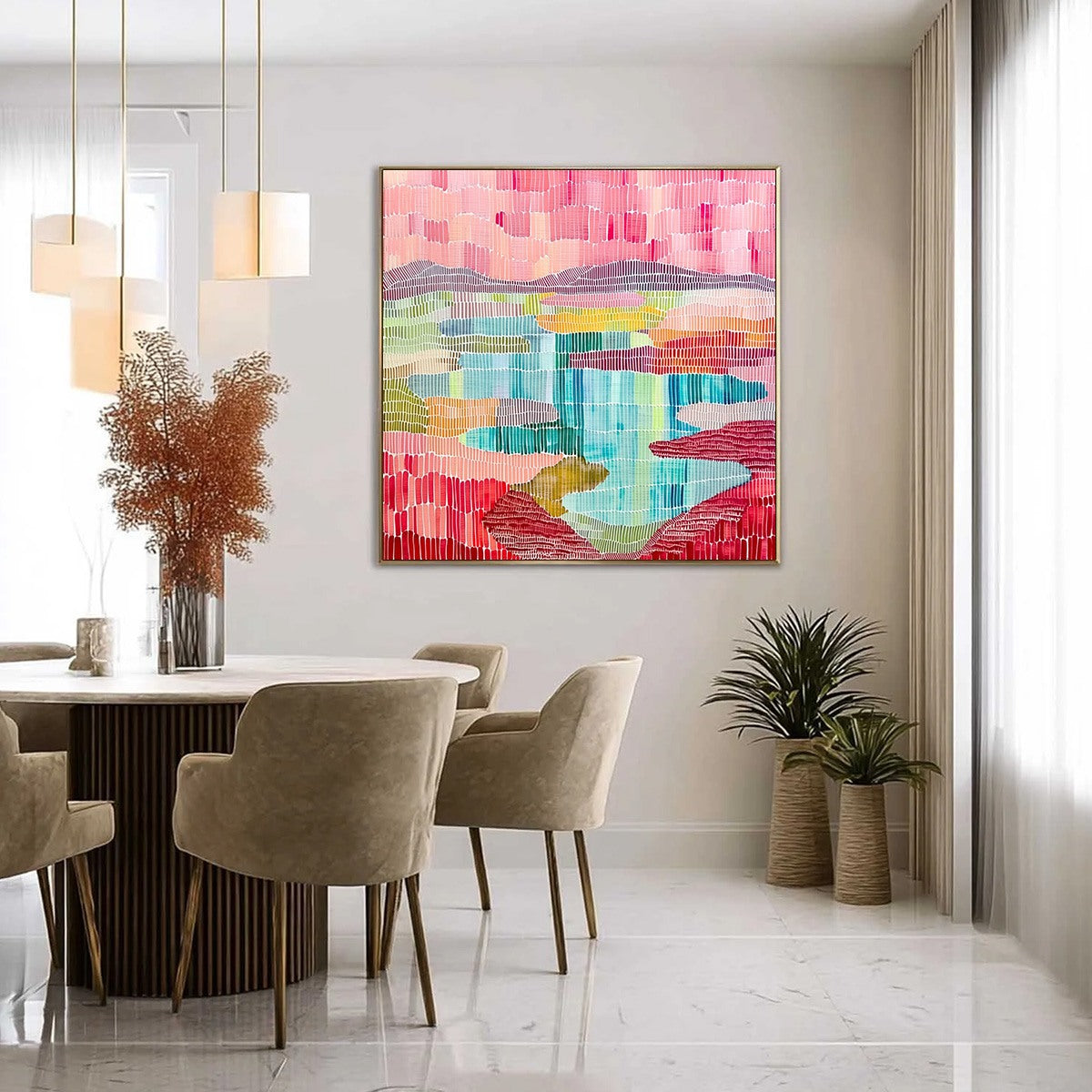 MOSAIC SUNRISE: Colorful Textured Abstract Landscape Painting