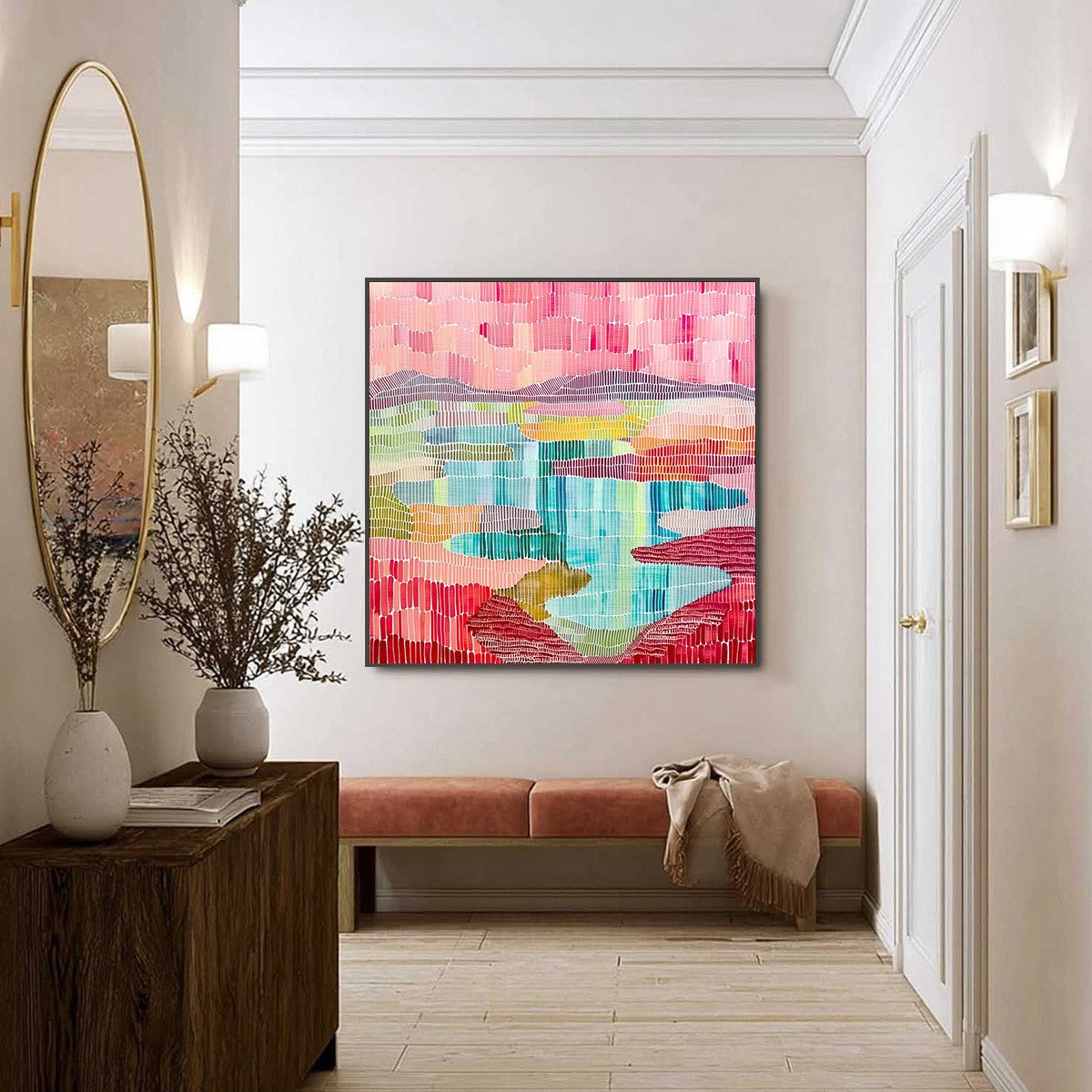 MOSAIC SUNRISE: Colorful Textured Abstract Landscape Painting