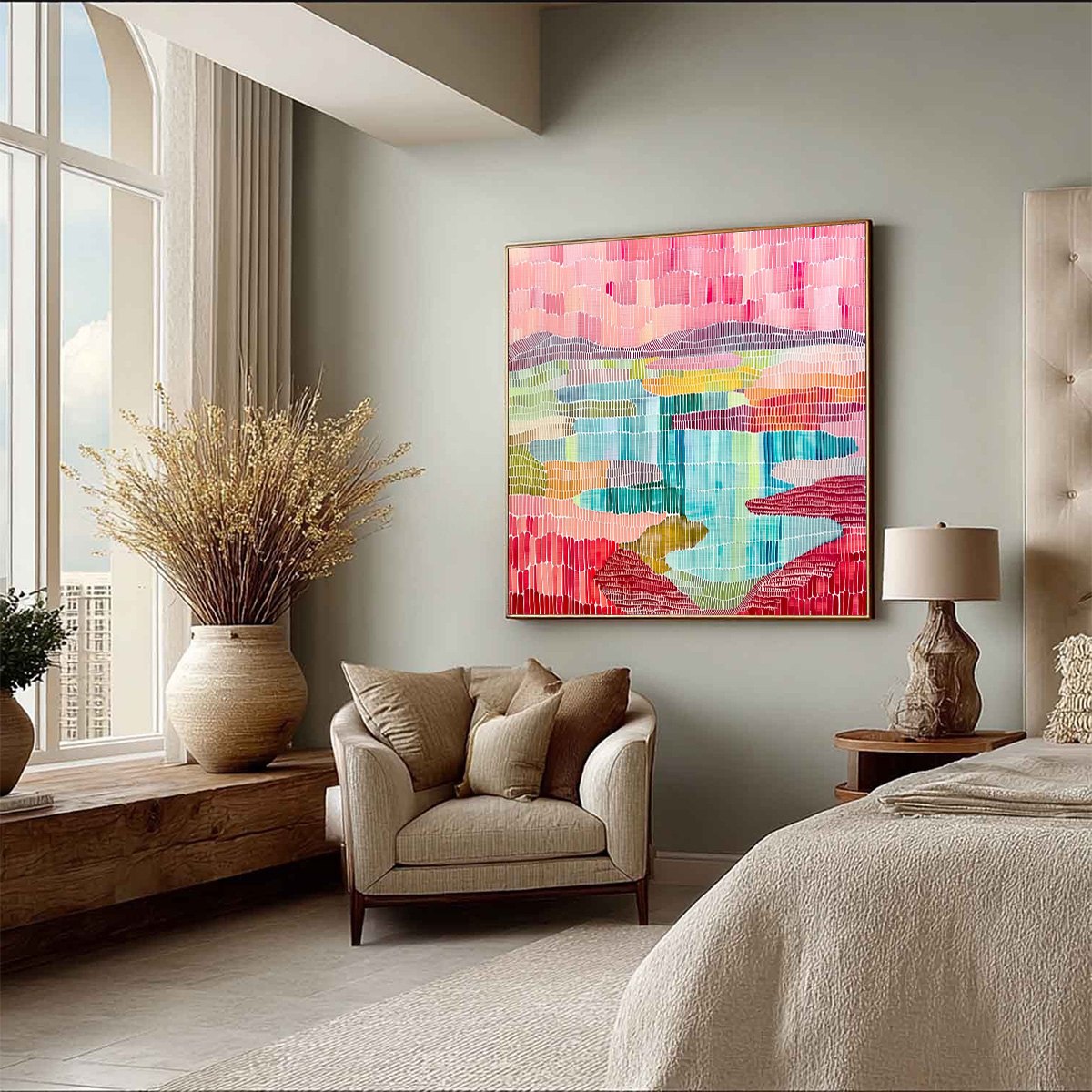 MOSAIC SUNRISE: Colorful Textured Abstract Landscape Painting
