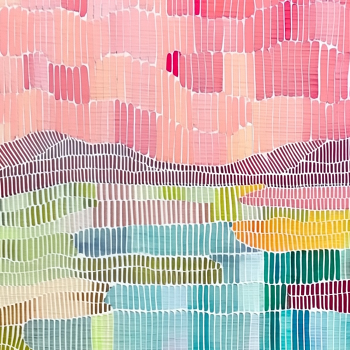 MOSAIC SUNRISE: Colorful Textured Abstract Landscape Painting