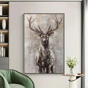 MAJESTIC STAG textured painting by Ethan Walker, vertical wall art with neutral tones for modern home decor.