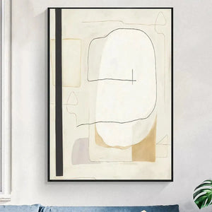 Javier Ramirez minimalist abstract art. Neutral tones, square wall art with black frame. Modern decor.