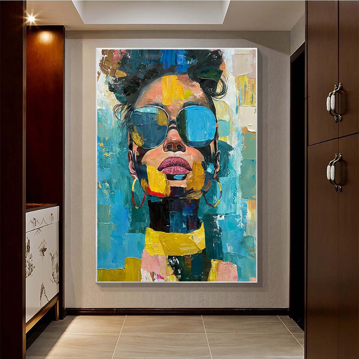 Golden Gaze: Modern Portrait Impasto Oil Painting Canvas Wall Art