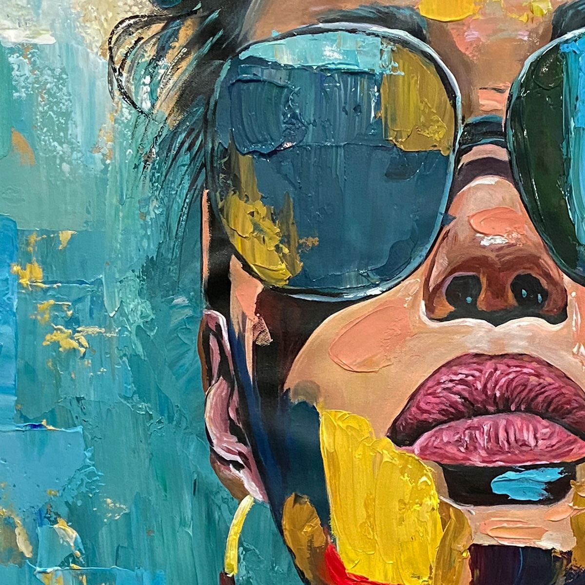 Golden Gaze: Modern Portrait Impasto Oil Painting Canvas Wall Art