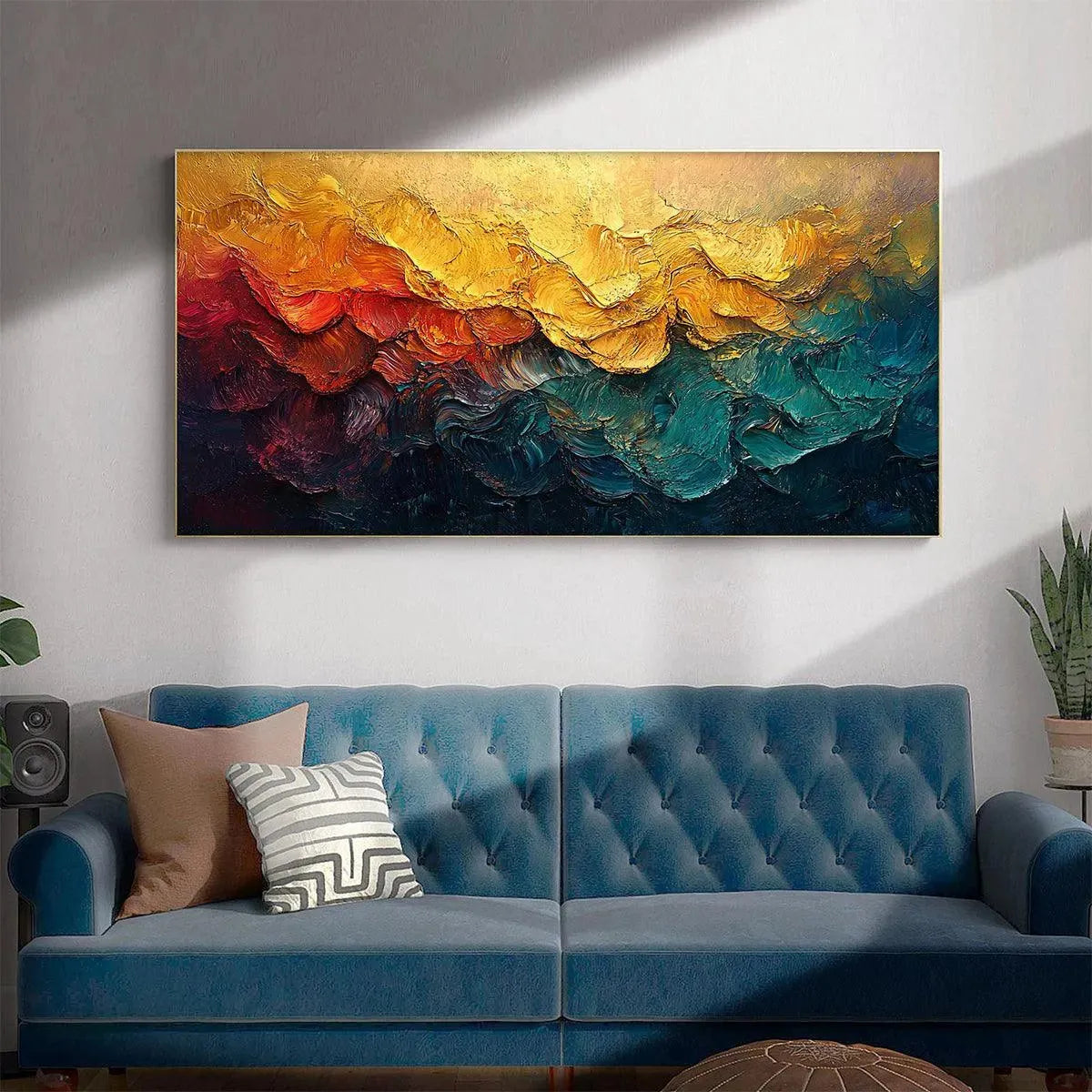 Molten Horizon: Textured Impasto Abstract Landscape Oil Painting on Canvas