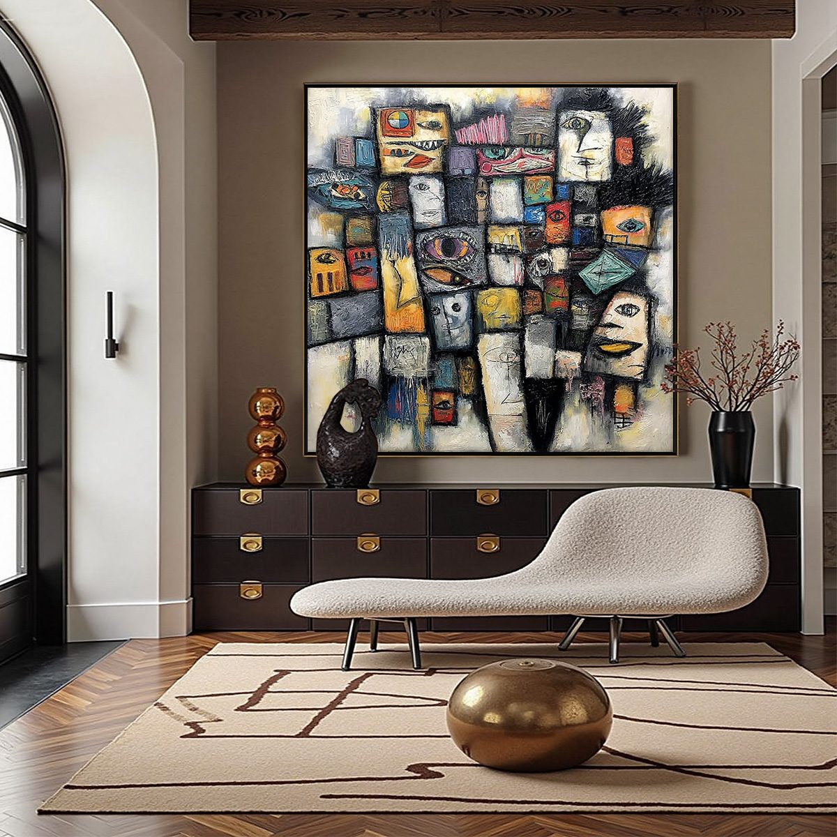 Mosaic of Souls | Square Abstract Portrait Oil Painting for Wall