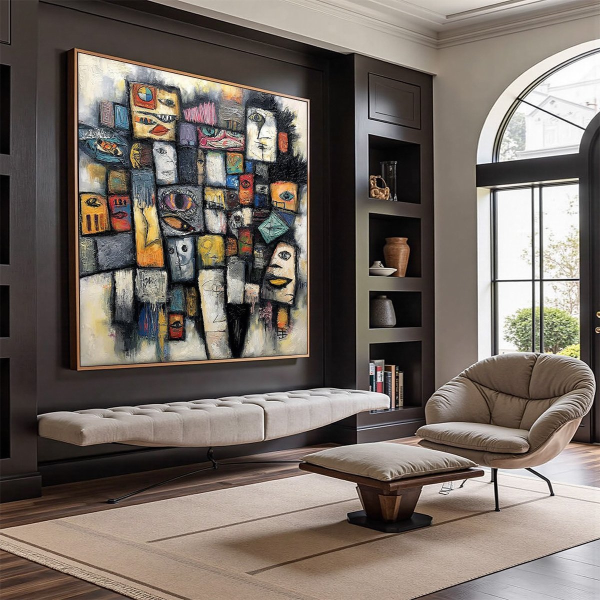 Mosaic of Souls | Square Abstract Portrait Oil Painting for Wall