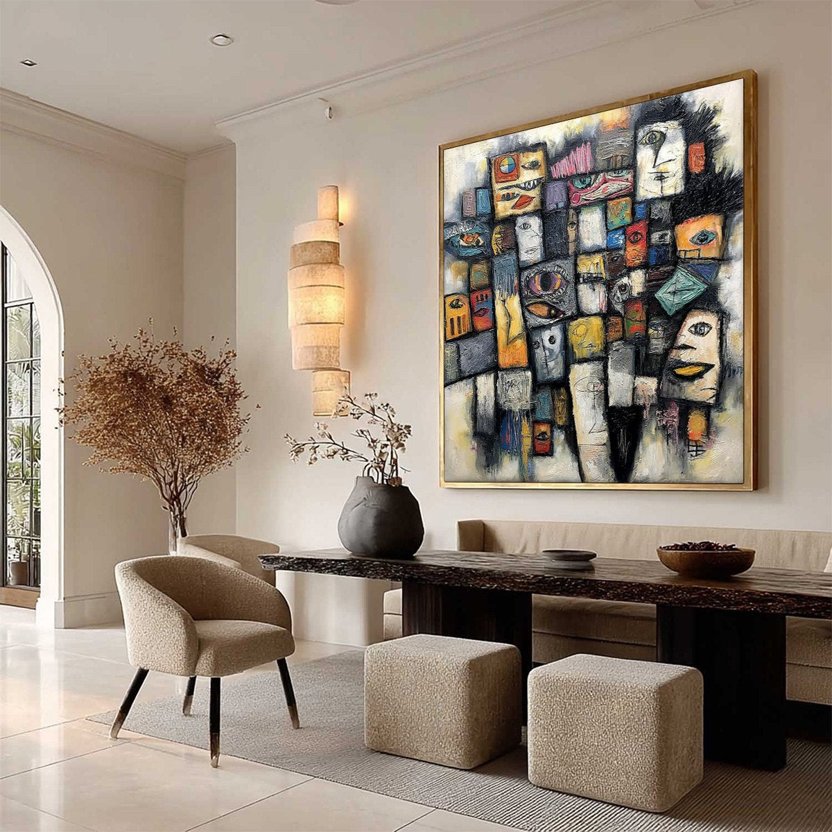 Mosaic of Souls | Square Abstract Portrait Oil Painting for Wall