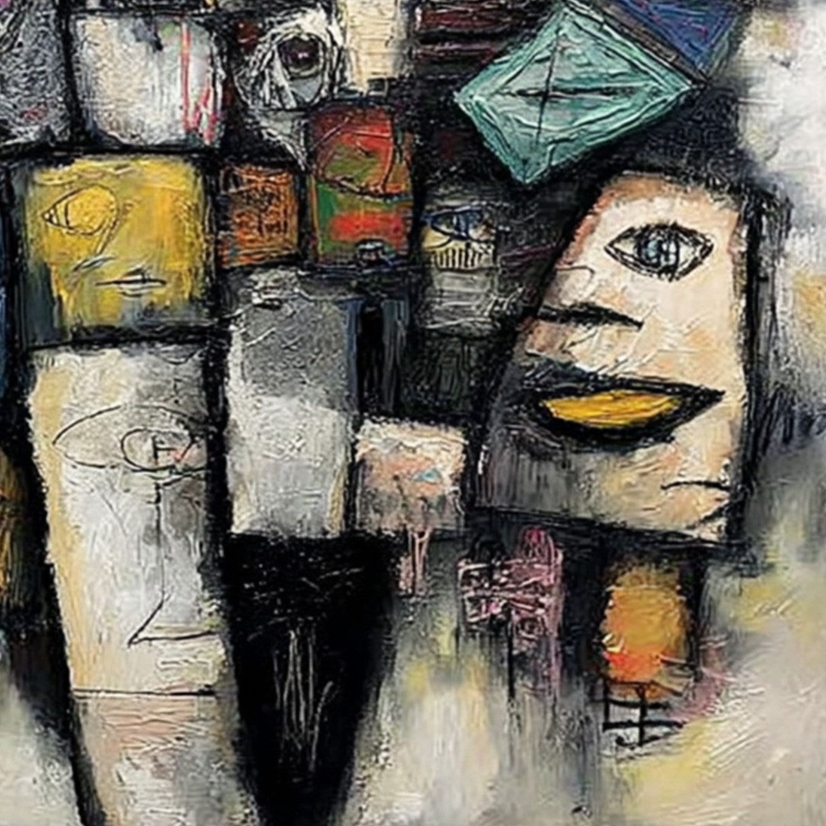 Mosaic of Souls | Square Abstract Portrait Oil Painting for Wall