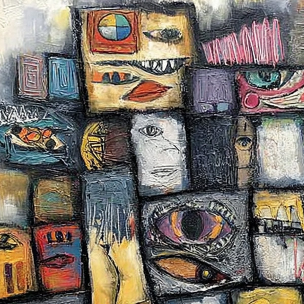 Mosaic of Souls | Square Abstract Portrait Oil Painting for Wall