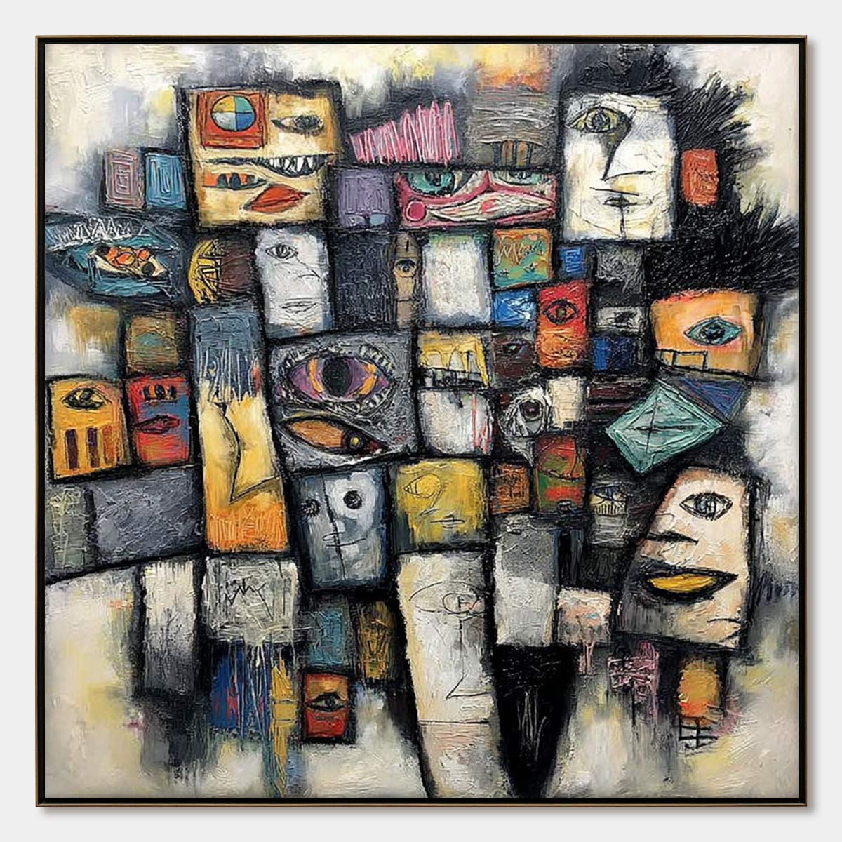 Mosaic of Souls | Square Abstract Portrait Oil Painting for Wall