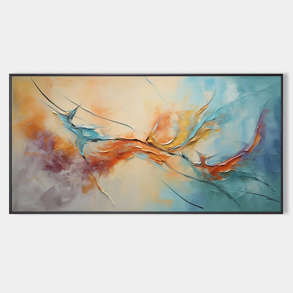 CORAL REEF: Panoramic Abstract Blue and Orange Oil Painting