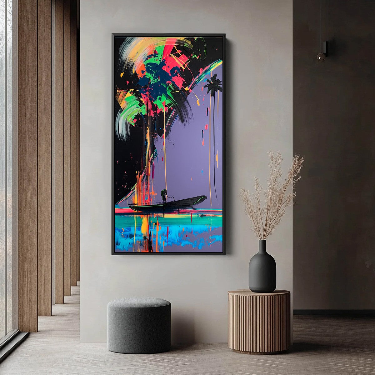 NEON TIDE: Vibrant Abstract Vertical Beach & Sea Painting