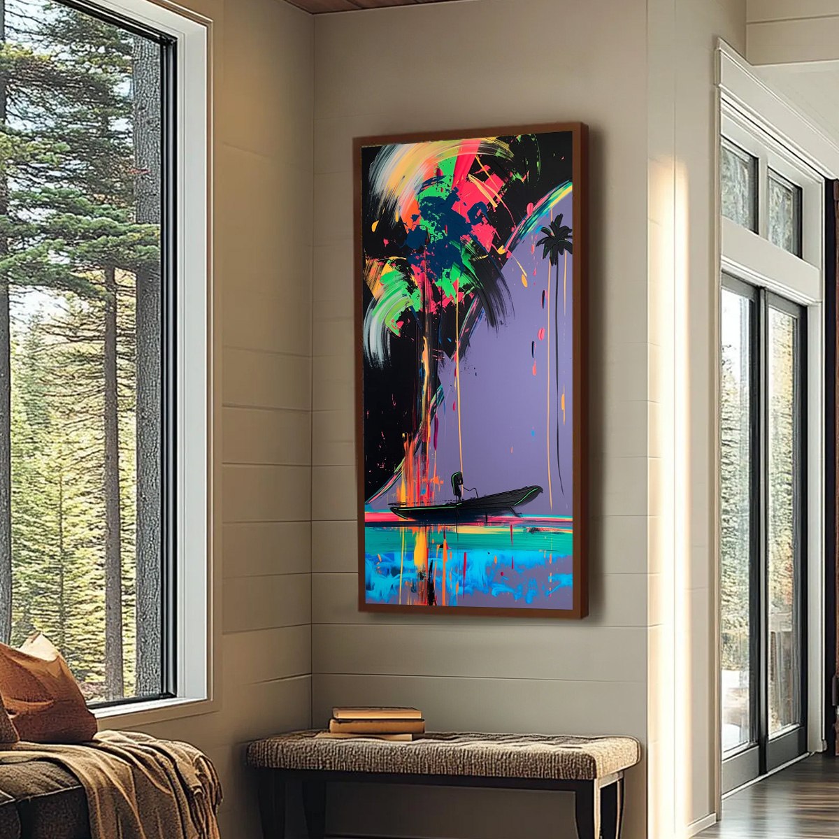 NEON TIDE: Vibrant Abstract Vertical Beach & Sea Painting