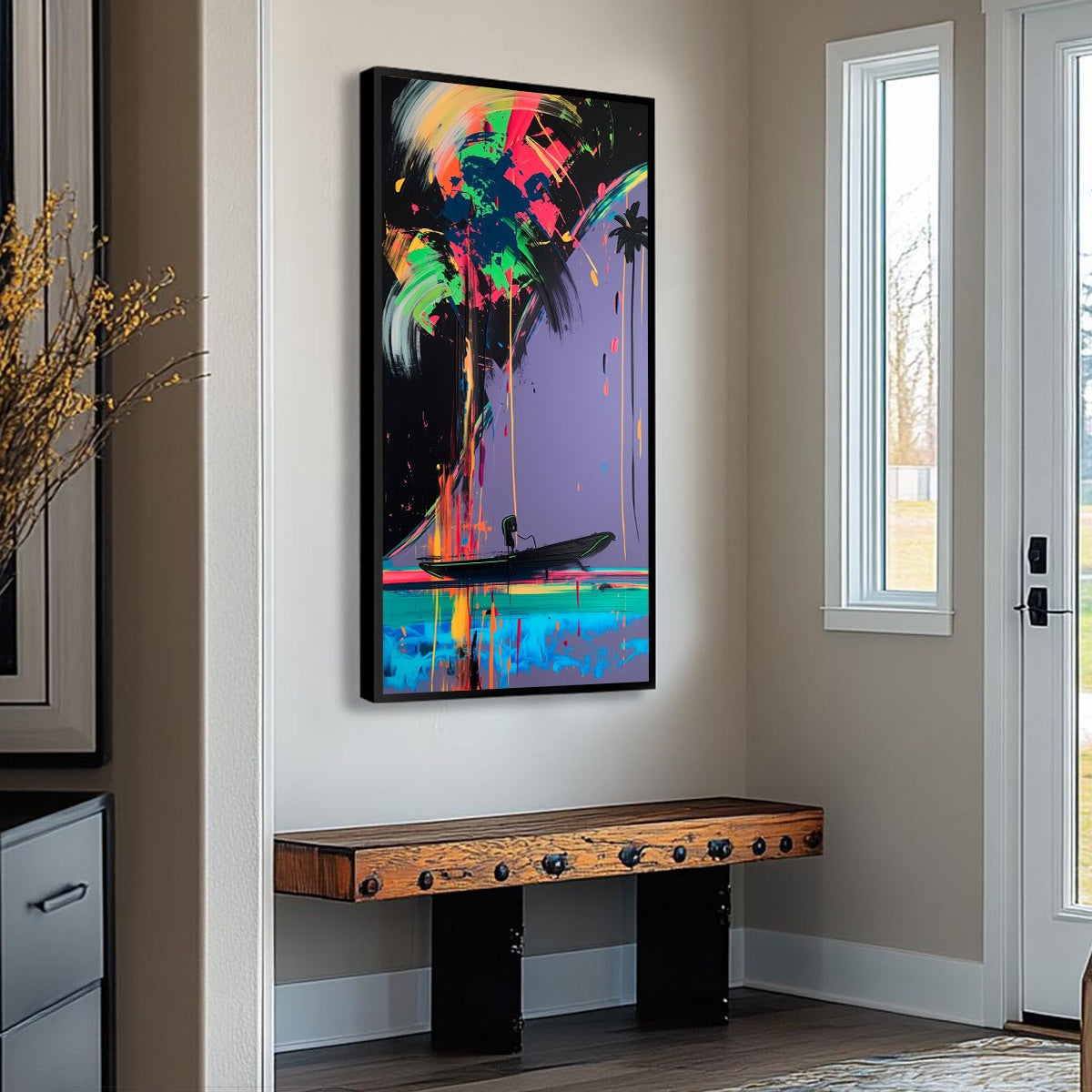 NEON TIDE: Vibrant Abstract Vertical Beach & Sea Painting