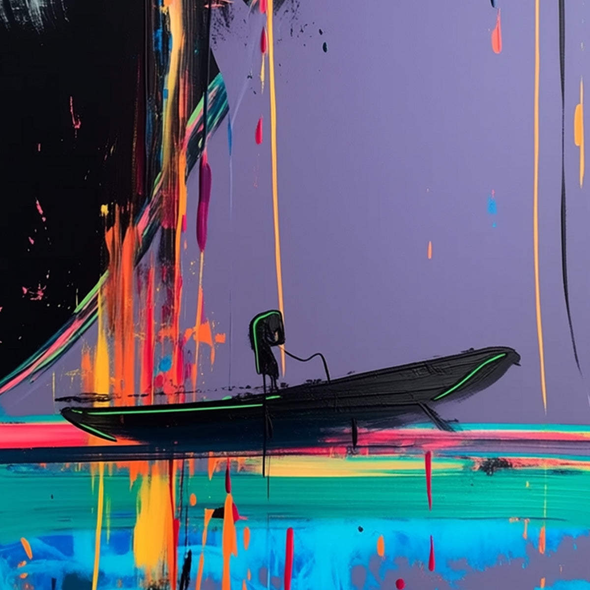 NEON TIDE: Vibrant Abstract Vertical Beach & Sea Painting