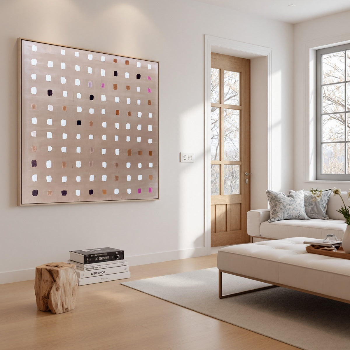 NEUTRAL HARMONY: Minimalist Abstract Grid Oil Painting