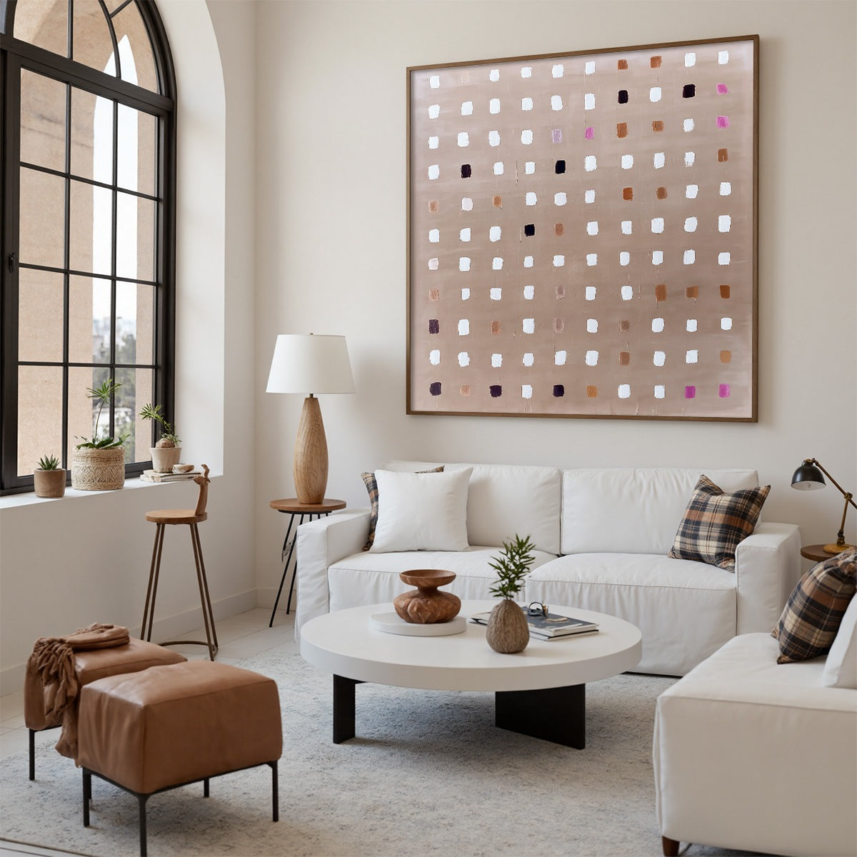 NEUTRAL HARMONY: Minimalist Abstract Grid Oil Painting