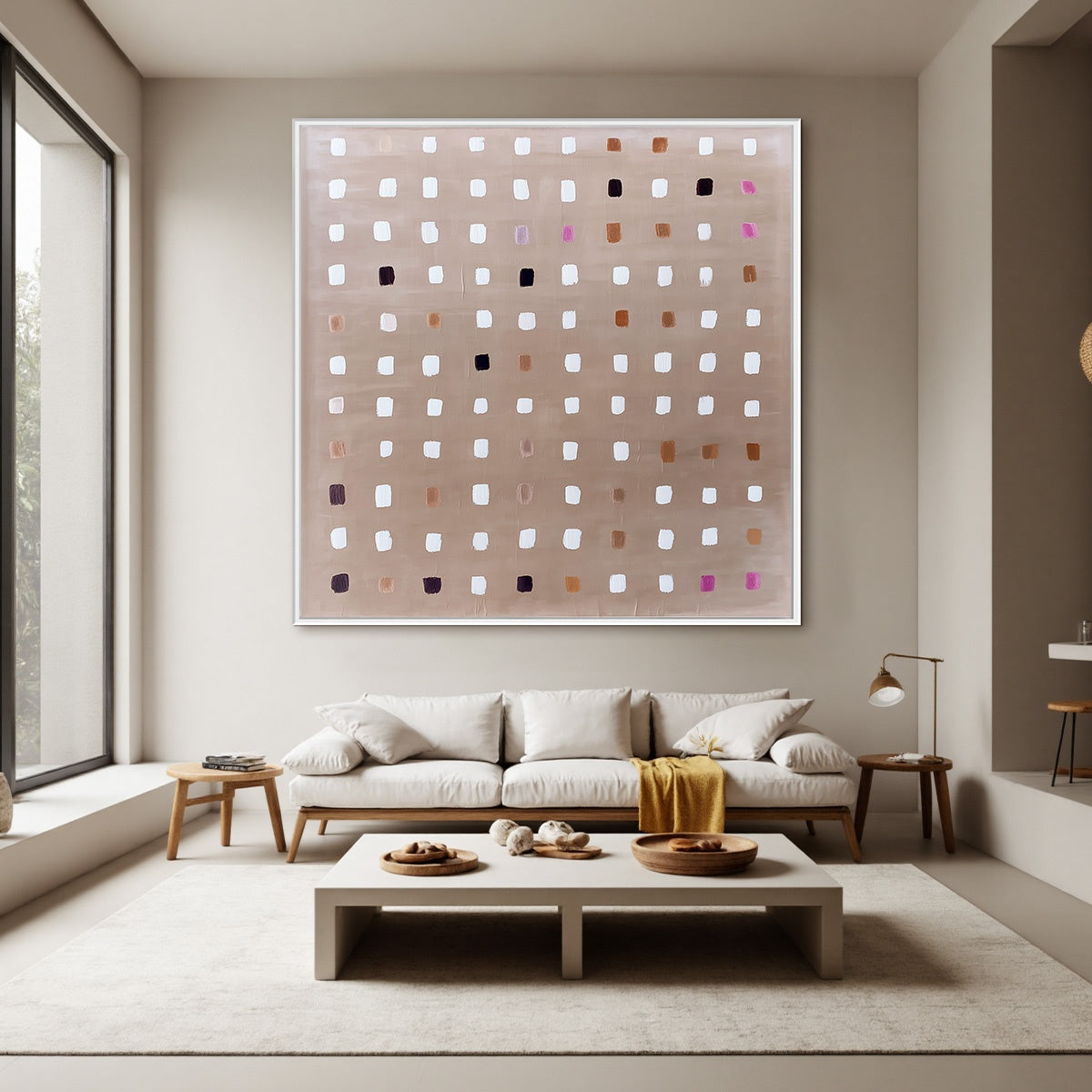 NEUTRAL HARMONY: Minimalist Abstract Grid Oil Painting