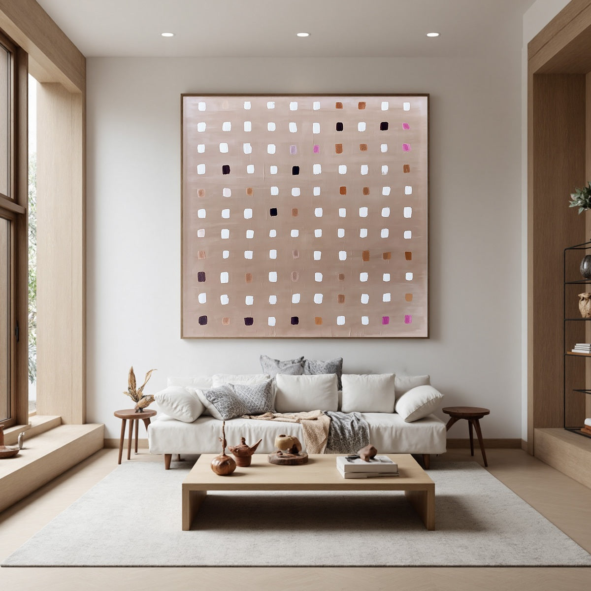 NEUTRAL HARMONY: Minimalist Abstract Grid Oil Painting