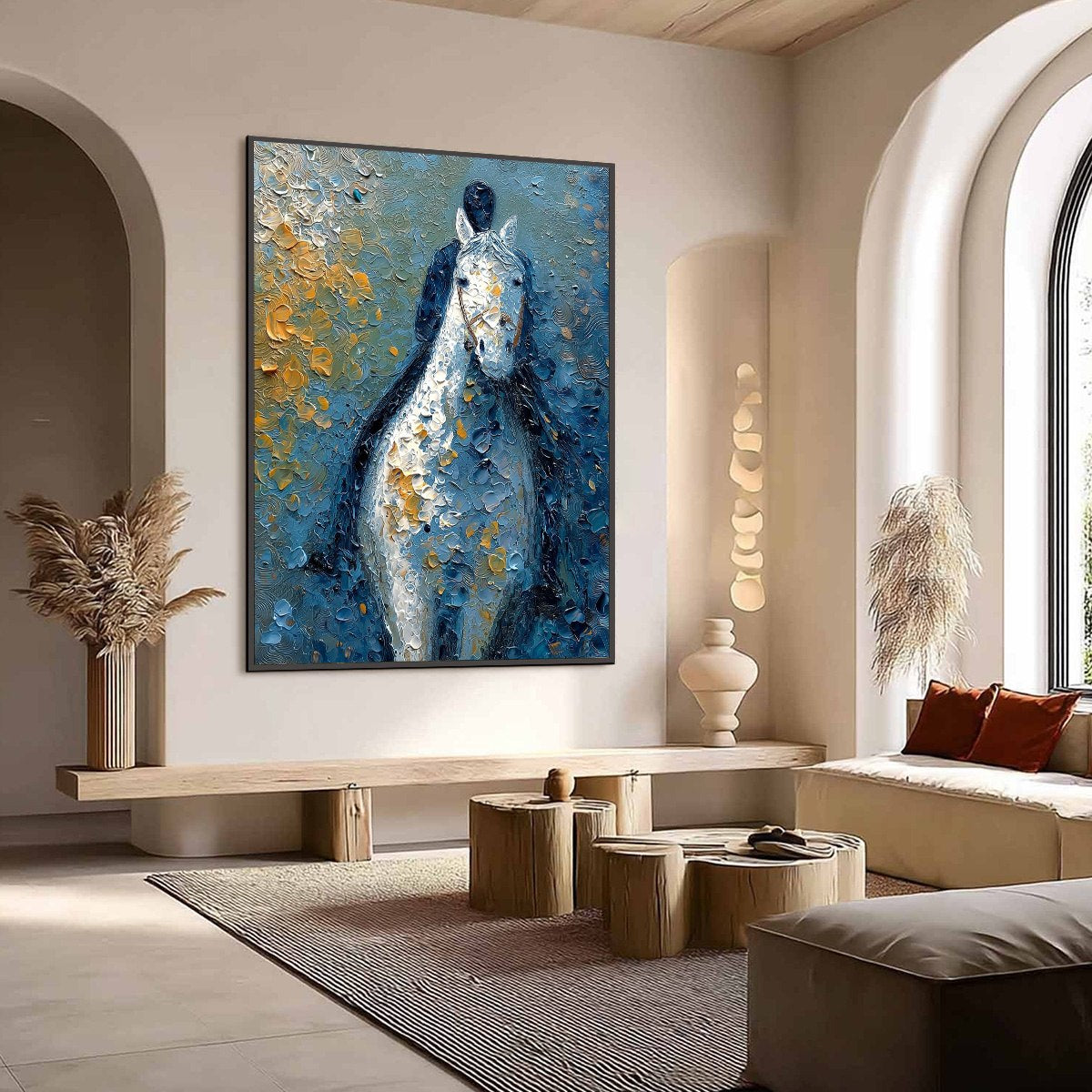 NOBLE COMPANION: Textured Impasto Horse and Rider Painting