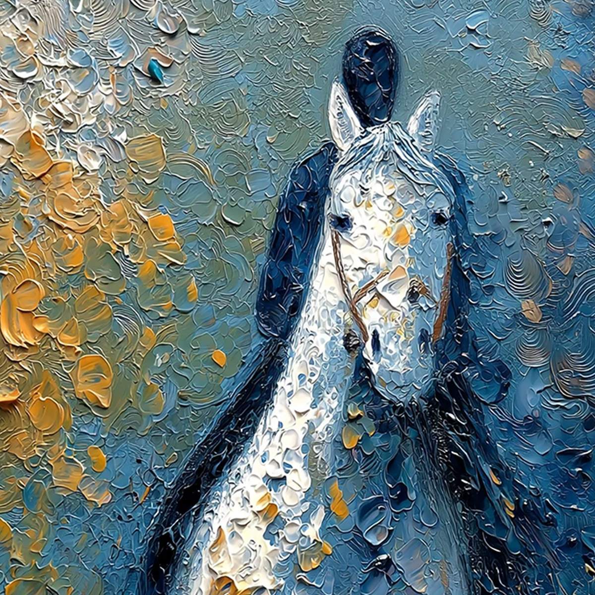 NOBLE COMPANION: Textured Impasto Horse and Rider Painting
