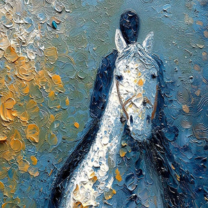 NOBLE COMPANION: Textured Impasto Horse and Rider Painting