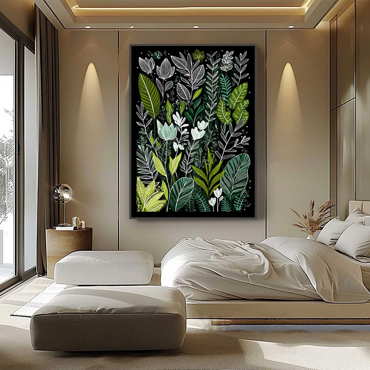 Nocturnal Garden | Modern Botanical Leaf & Flower Painting