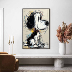 NOSTALGIC SCRIBBLE: Expressive Pop Art Dog Painting for Modern Decor