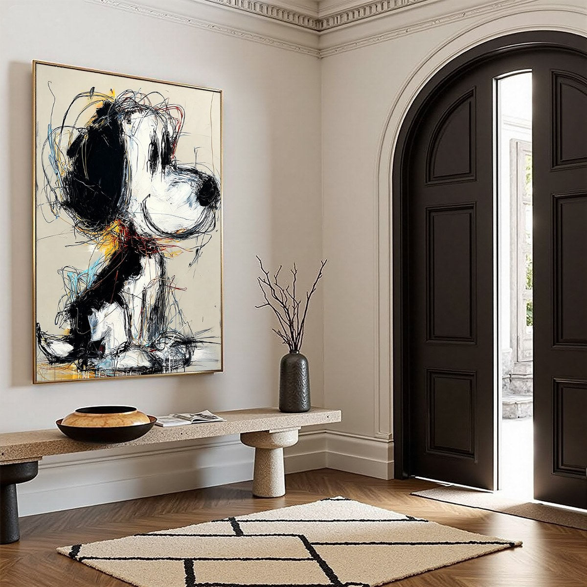 NOSTALGIC SCRIBBLE: Expressive Pop Art Dog Painting for Modern Decor