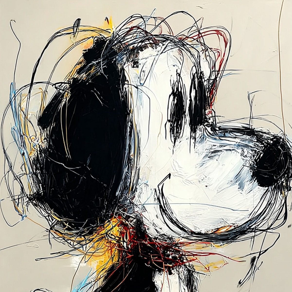 NOSTALGIC SCRIBBLE: Expressive Pop Art Dog Painting for Modern Decor