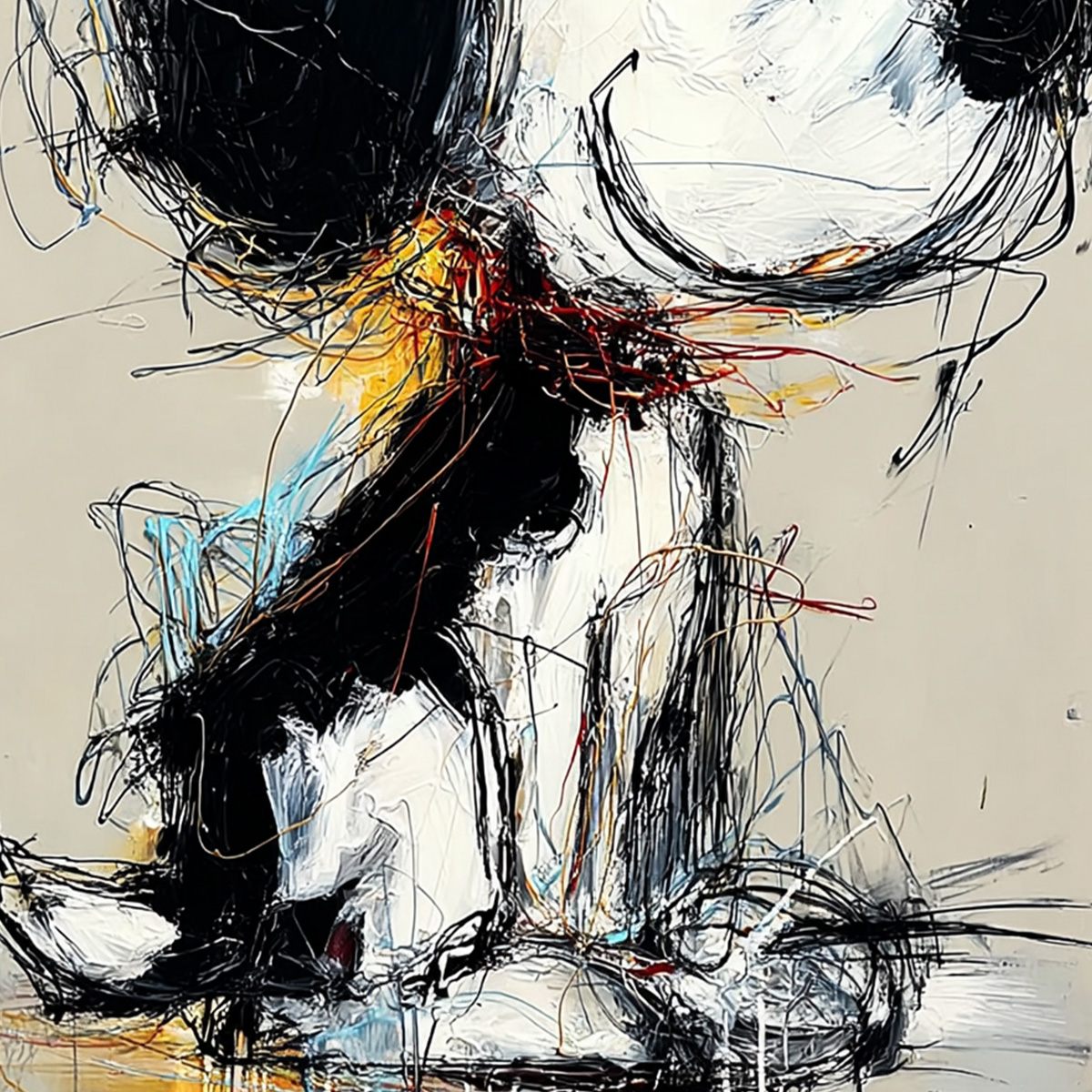 NOSTALGIC SCRIBBLE: Expressive Pop Art Dog Painting for Modern Decor