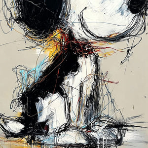 NOSTALGIC SCRIBBLE: Expressive Pop Art Dog Painting for Modern Decor