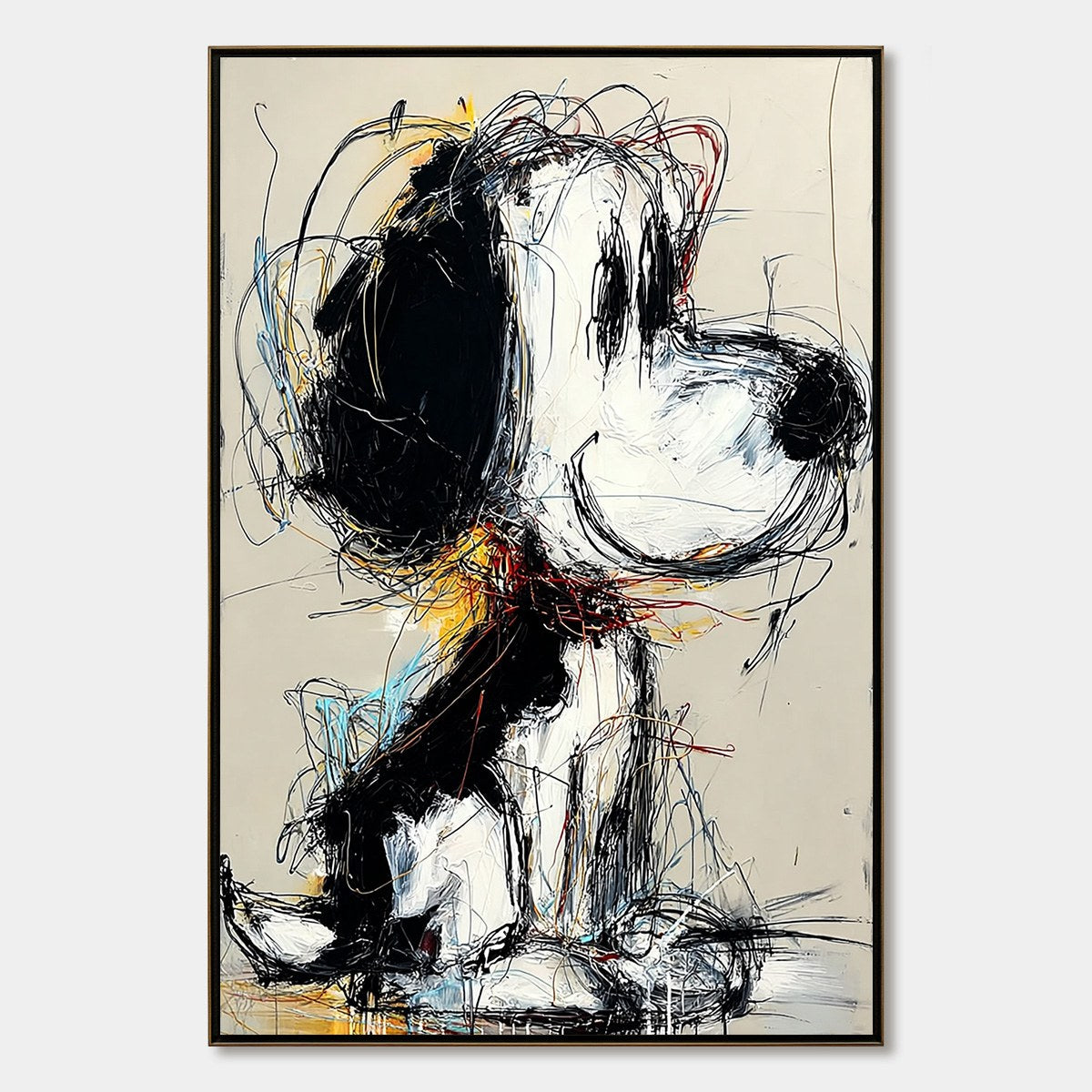 NOSTALGIC SCRIBBLE: Expressive Pop Art Dog Painting for Modern Decor