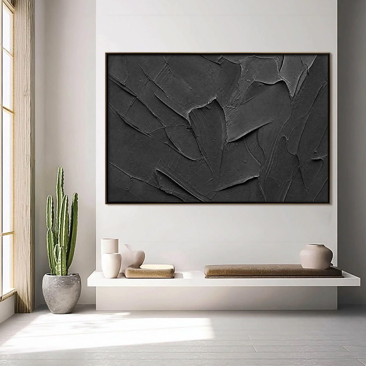 OBSIDIAN: Textured Minimalist Impasto Painting in Deep Black
