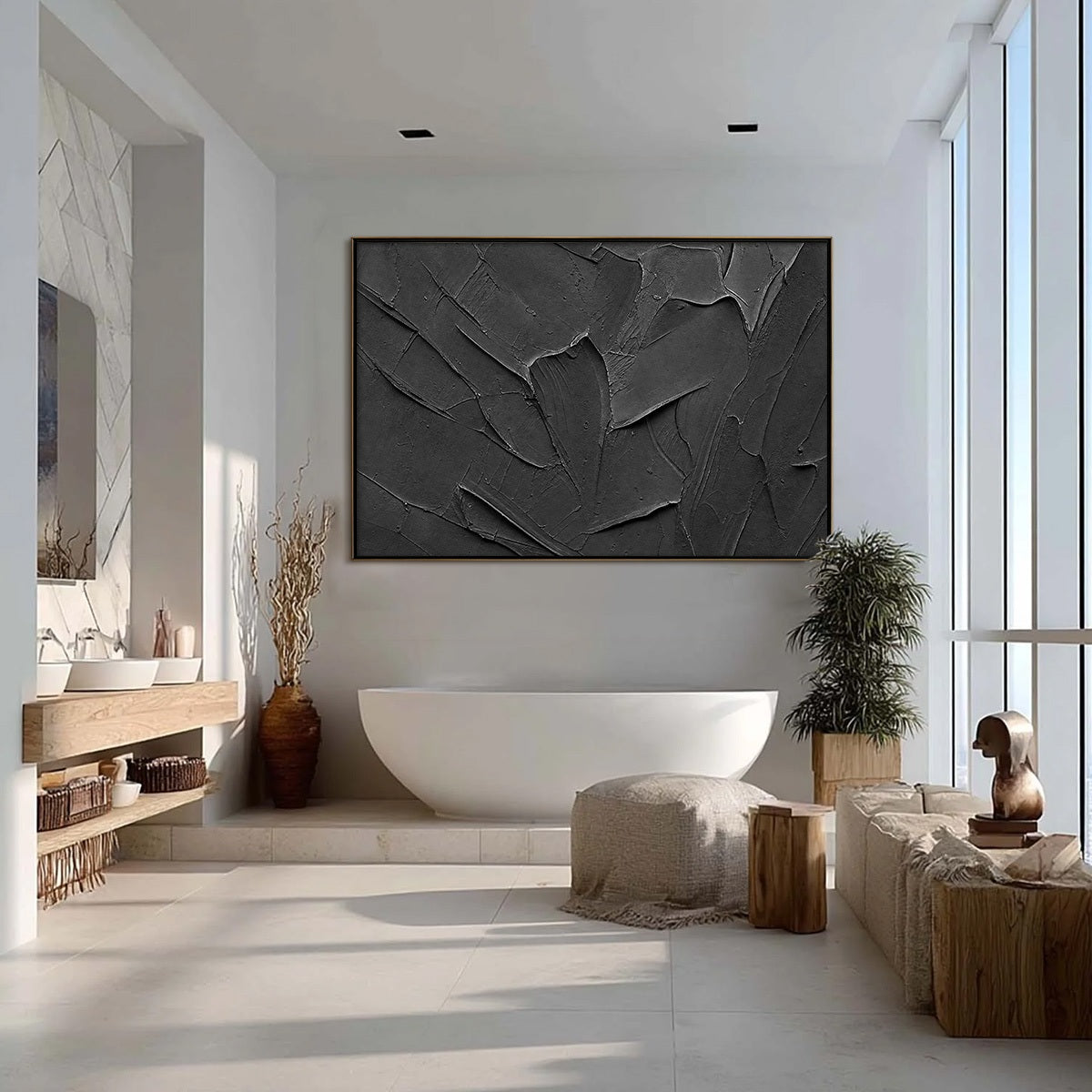 OBSIDIAN: Textured Minimalist Impasto Painting in Deep Black