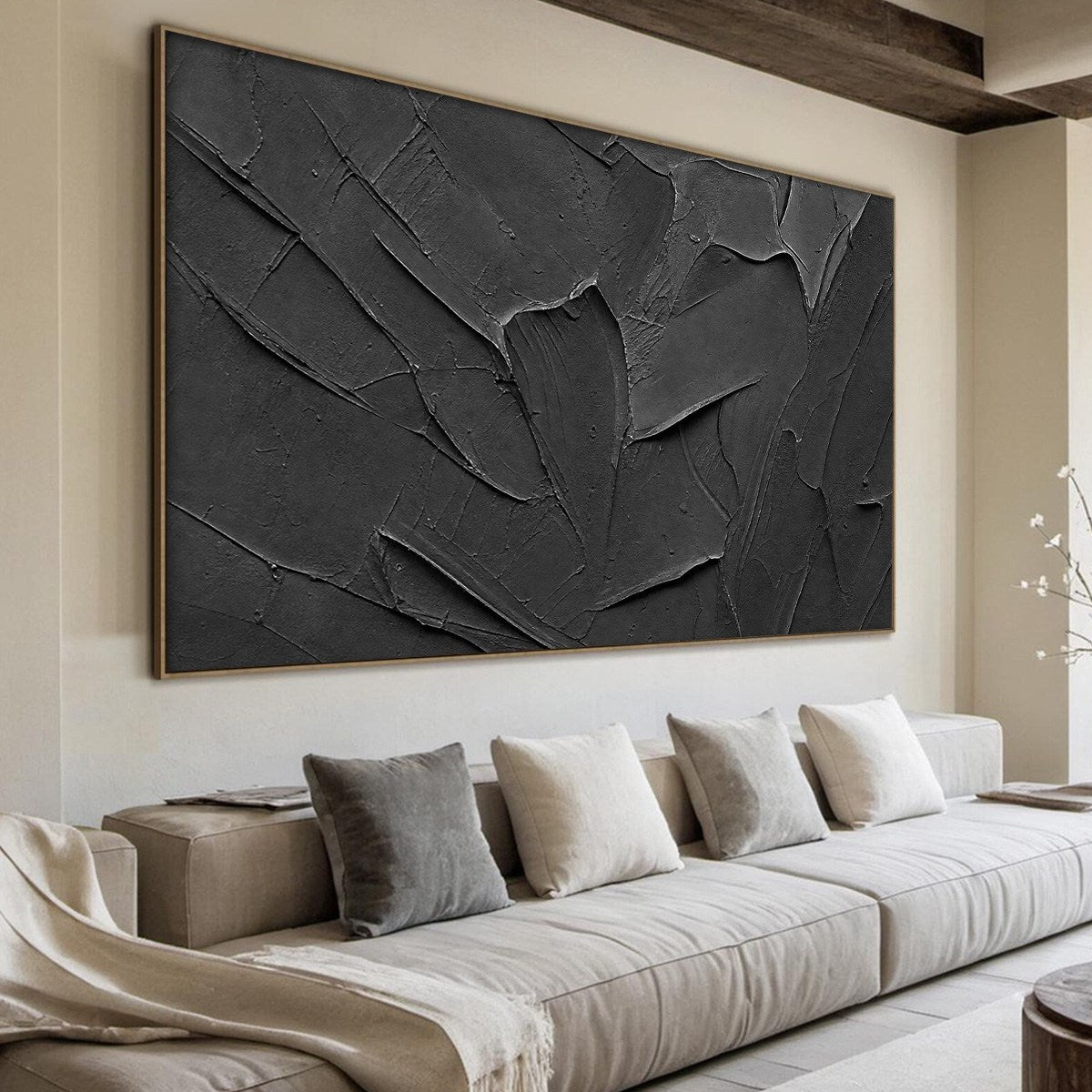 OBSIDIAN: Textured Minimalist Impasto Painting in Deep Black