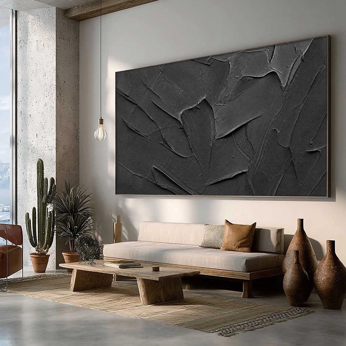 OBSIDIAN: Textured Minimalist Impasto Painting in Deep Black