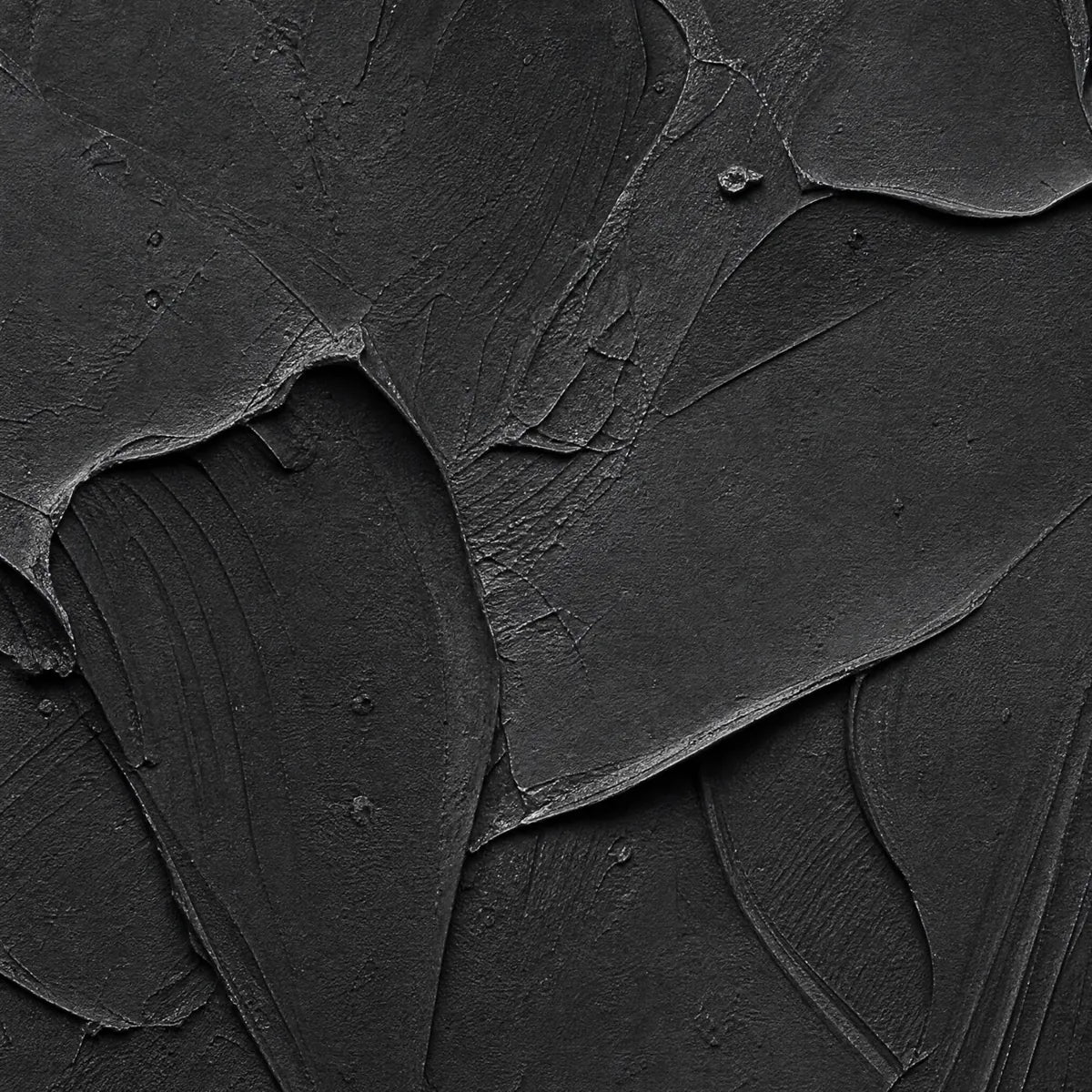 Textured minimalist black impasto wall art with layered sculptural brushstrokes
