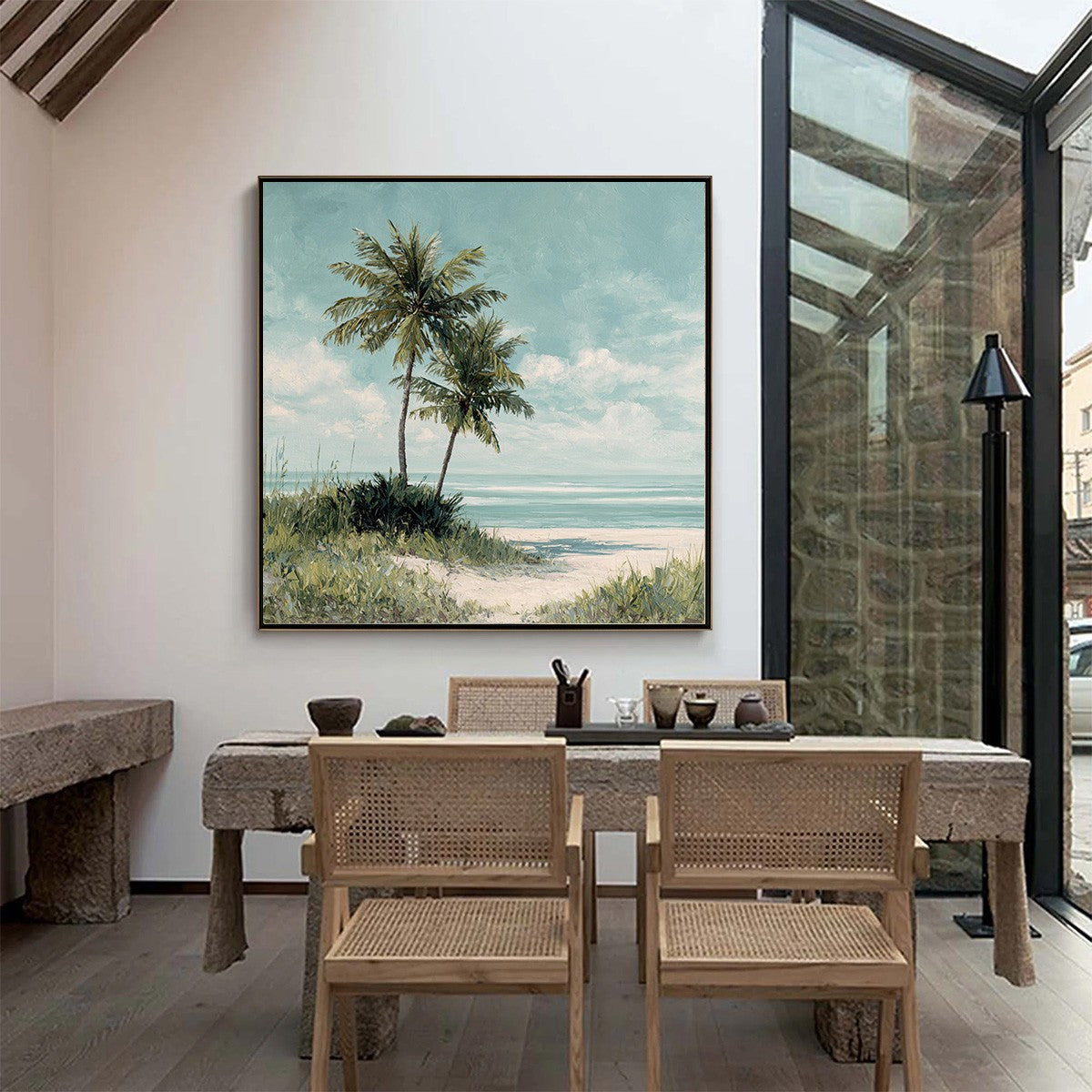OCEAN BREEZE: Serene Coastal Palm Tree Beach Painting