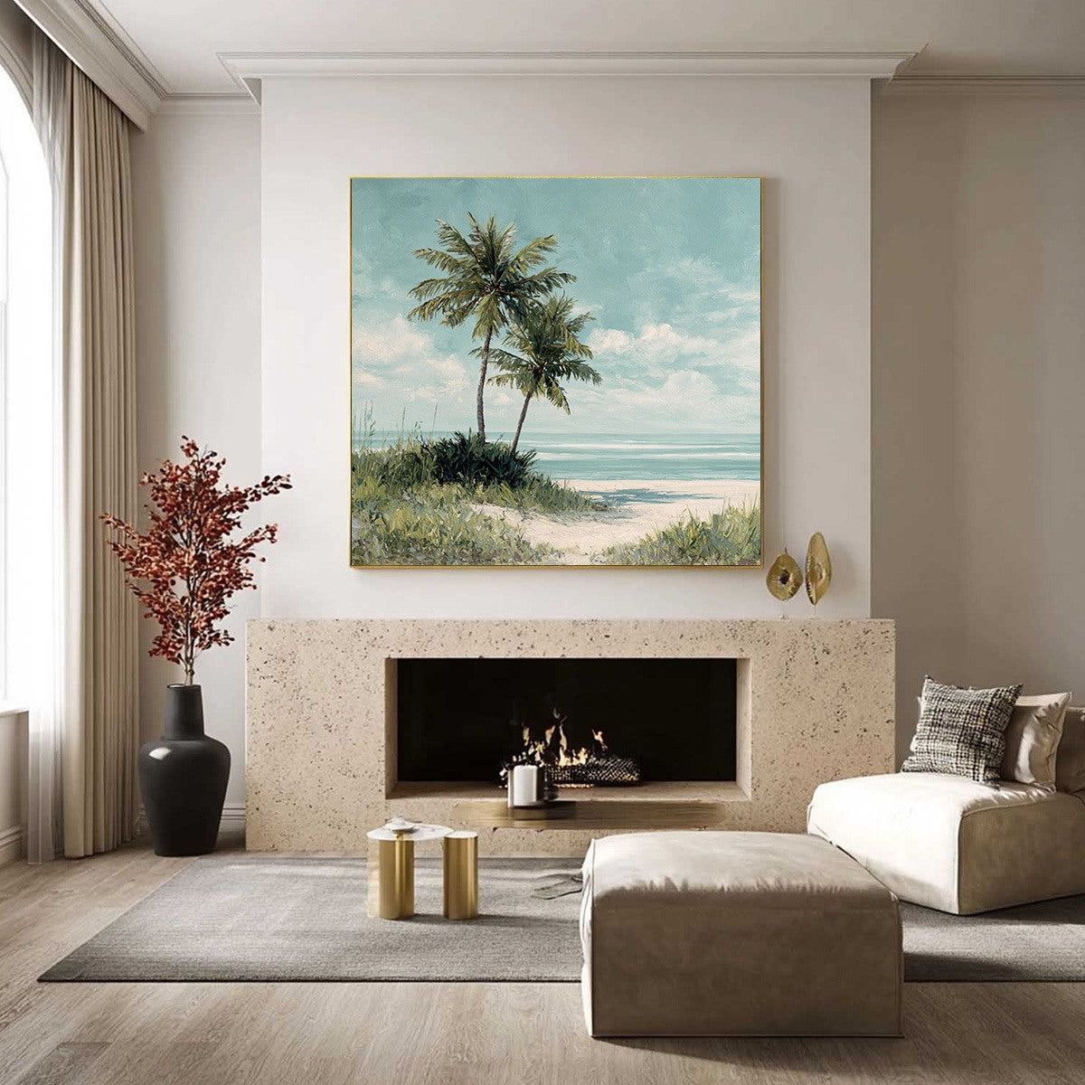 OCEAN BREEZE: Serene Coastal Palm Tree Beach Painting