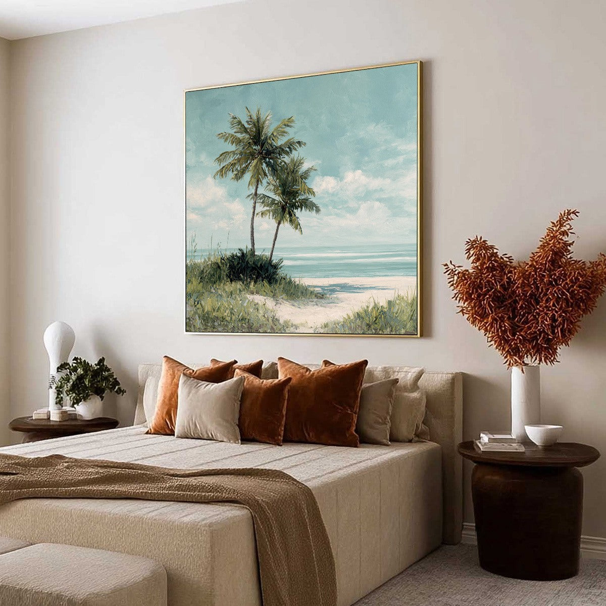 OCEAN BREEZE: Serene Coastal Palm Tree Beach Painting