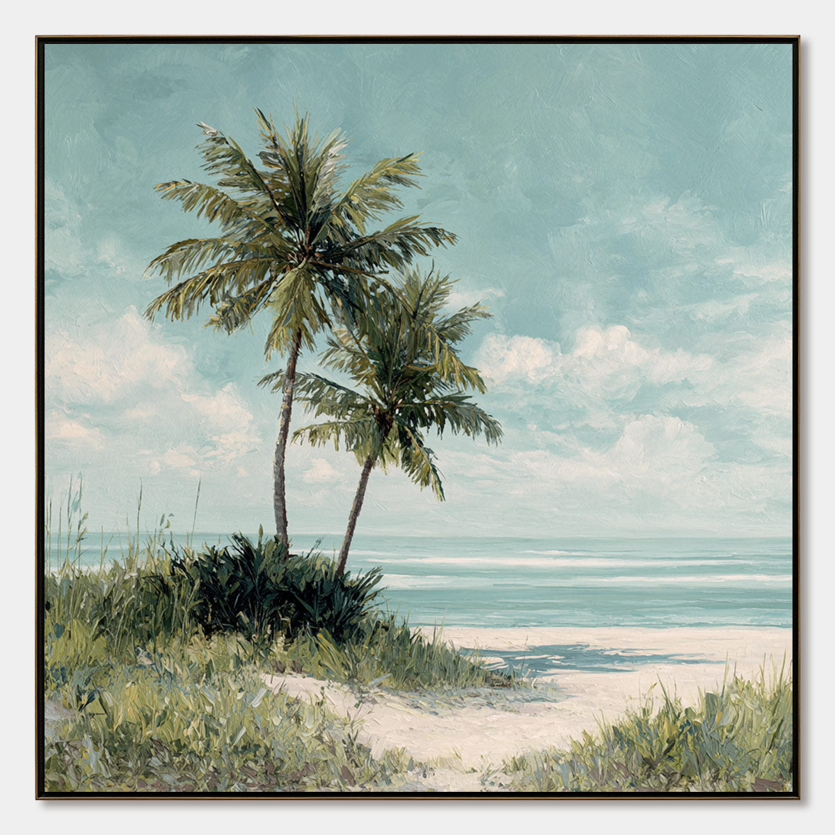 OCEAN BREEZE: Serene Coastal Palm Tree Beach Painting