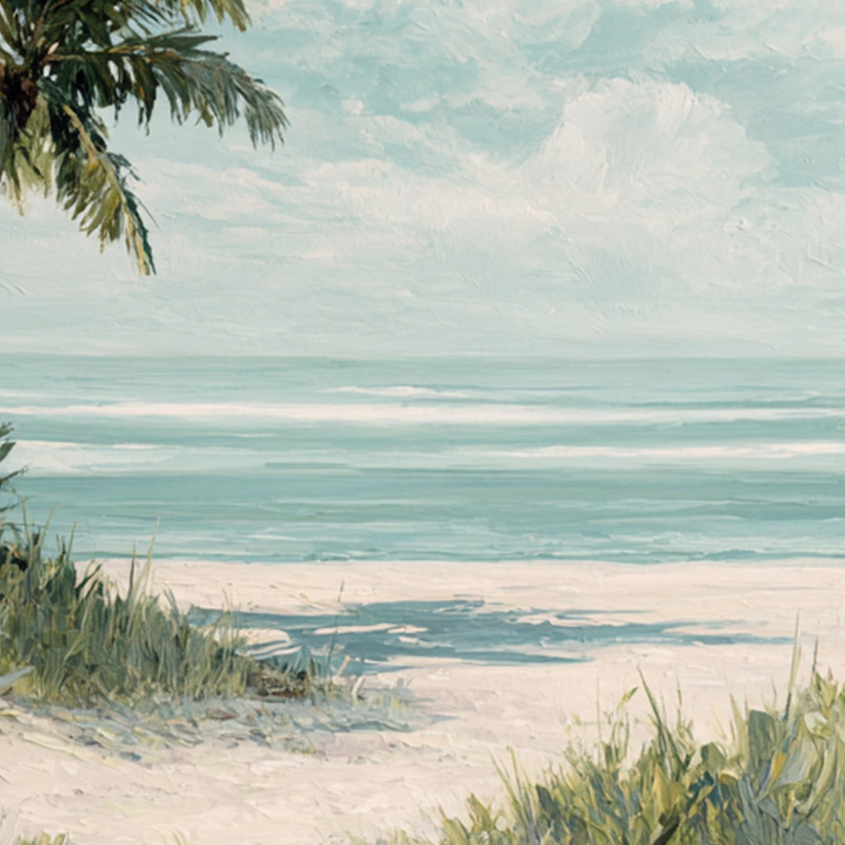 OCEAN BREEZE: Serene Coastal Palm Tree Beach Painting