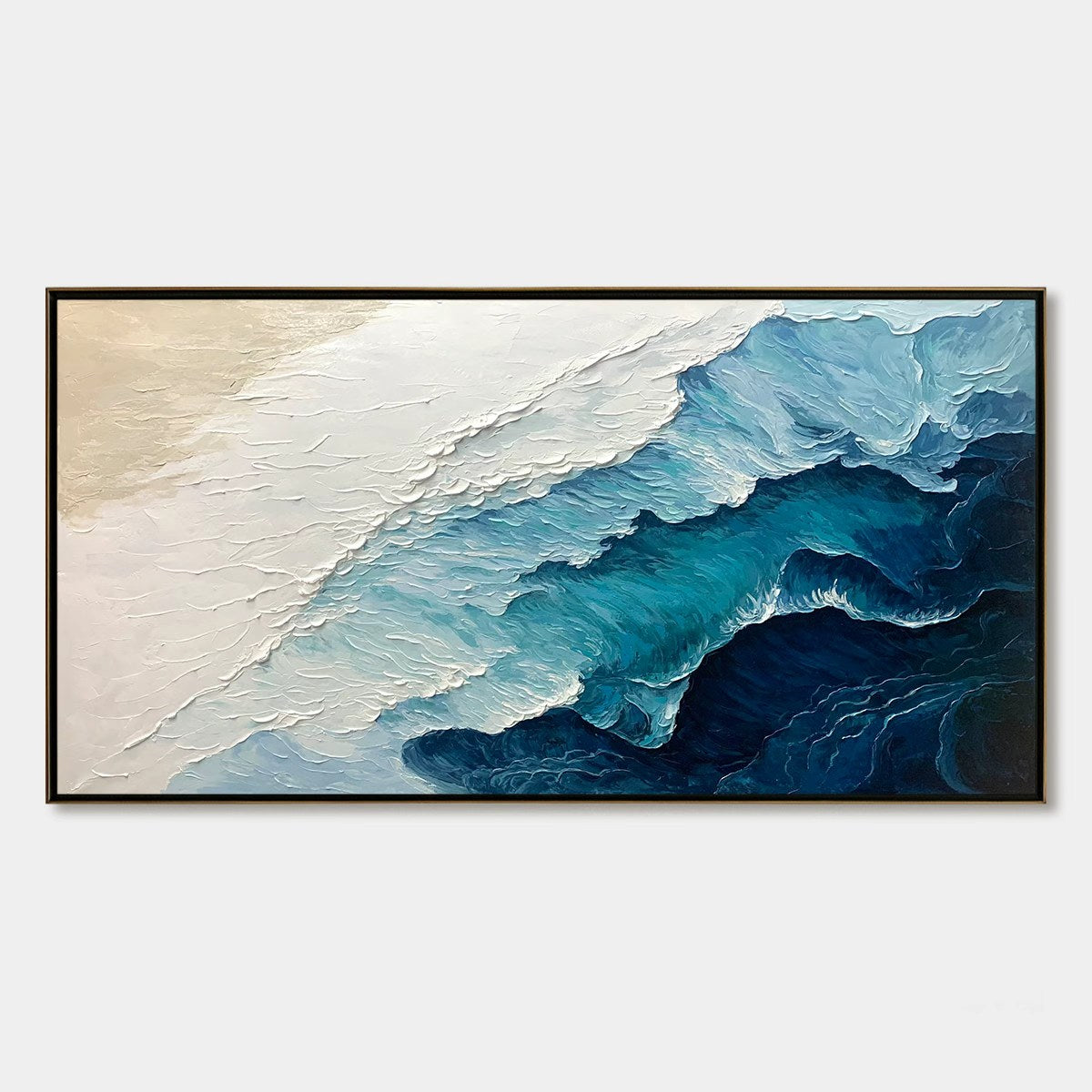 Ready to Ship ｜Ocean Whispers: Blue-White Textured Seascape Wall Art