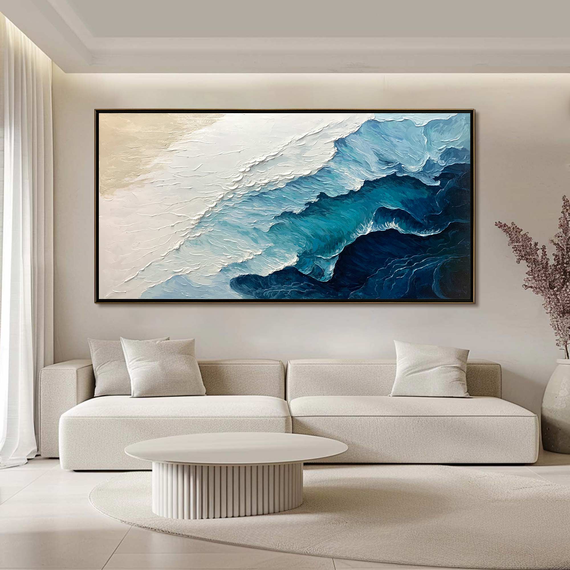 Ready to Ship ｜Ocean Whispers: Blue-White Textured Seascape Wall Art
