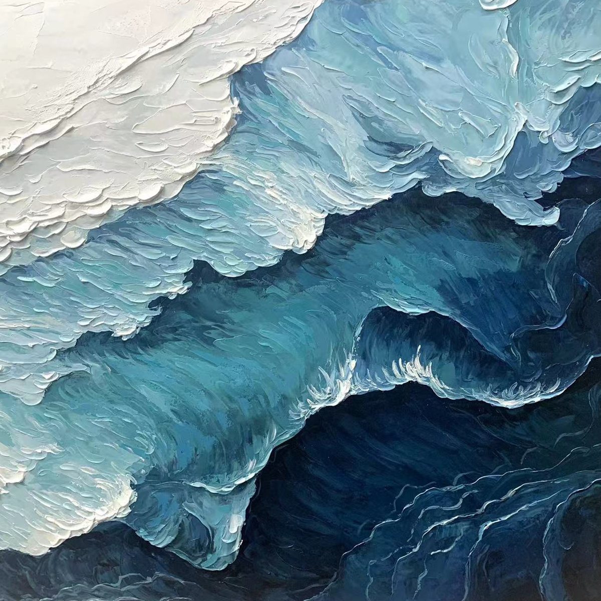 Ready to Ship ｜Ocean Whispers: Blue-White Textured Seascape Wall Art