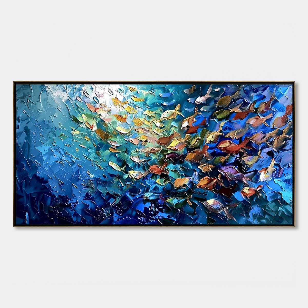 River of Life: Abstract Fish Impasto Oil Painting on Canvas